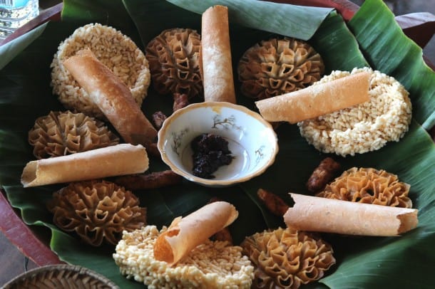 Traditional rice crackers and Laos food at Living Land Farm