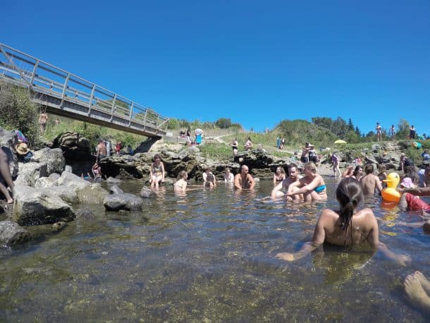 Enjoy the warm waters of the natural hot springs along the way